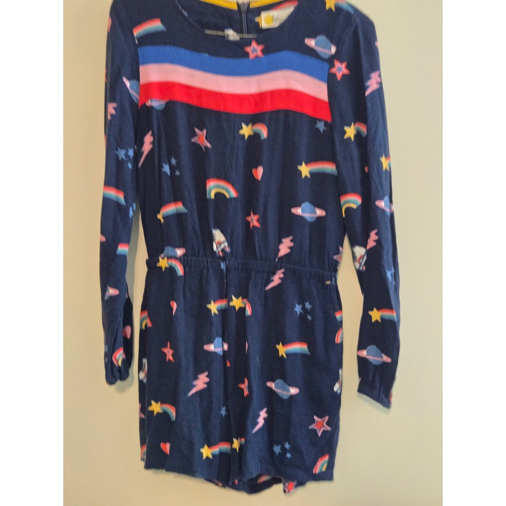 Boden Kids Navy Space Rainbow Stars Planets Lightning Bolt Romper Jumpsuit 8-9yr